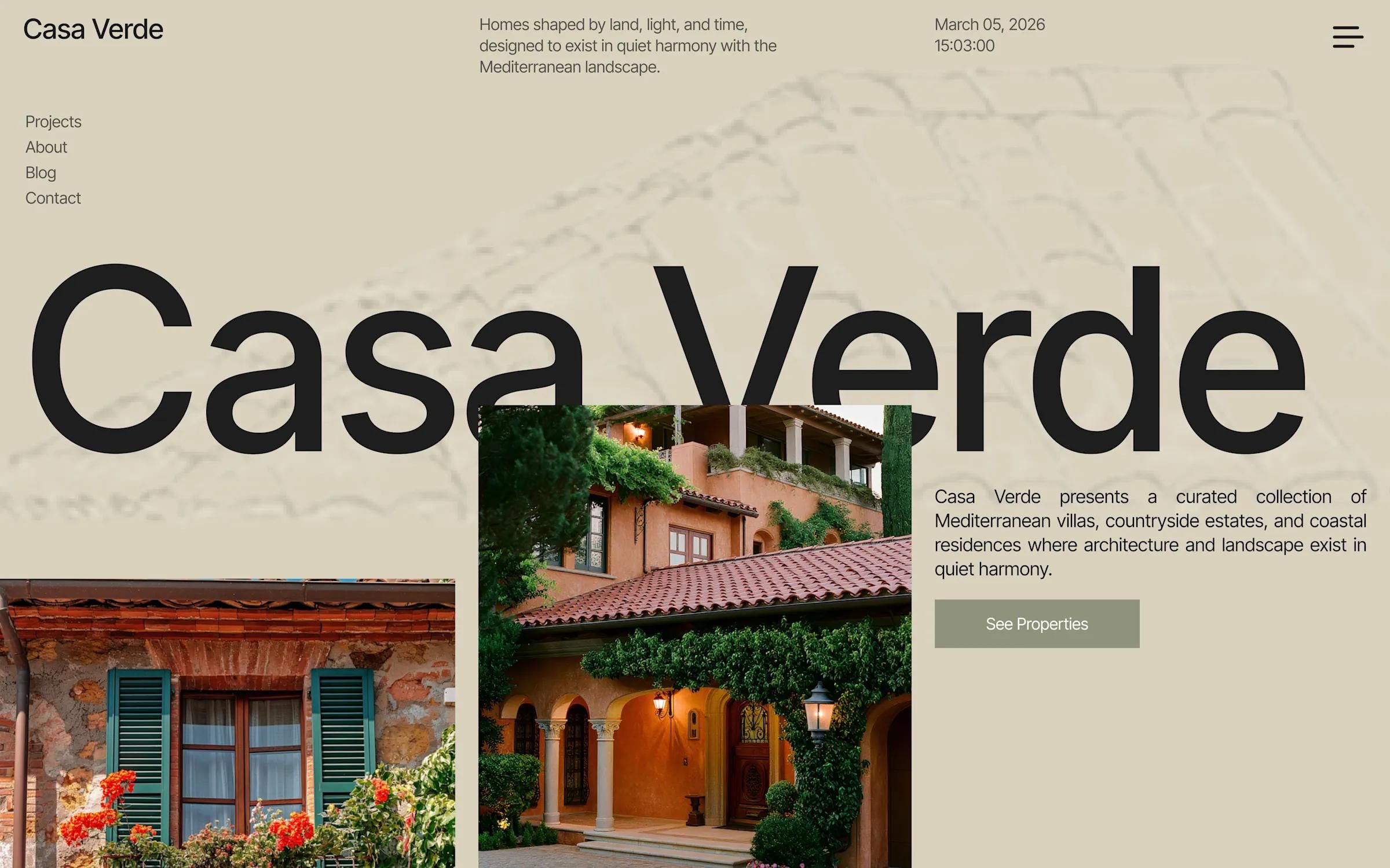 Casa del Sol property page from the Casa Verde template, with a coastal photo