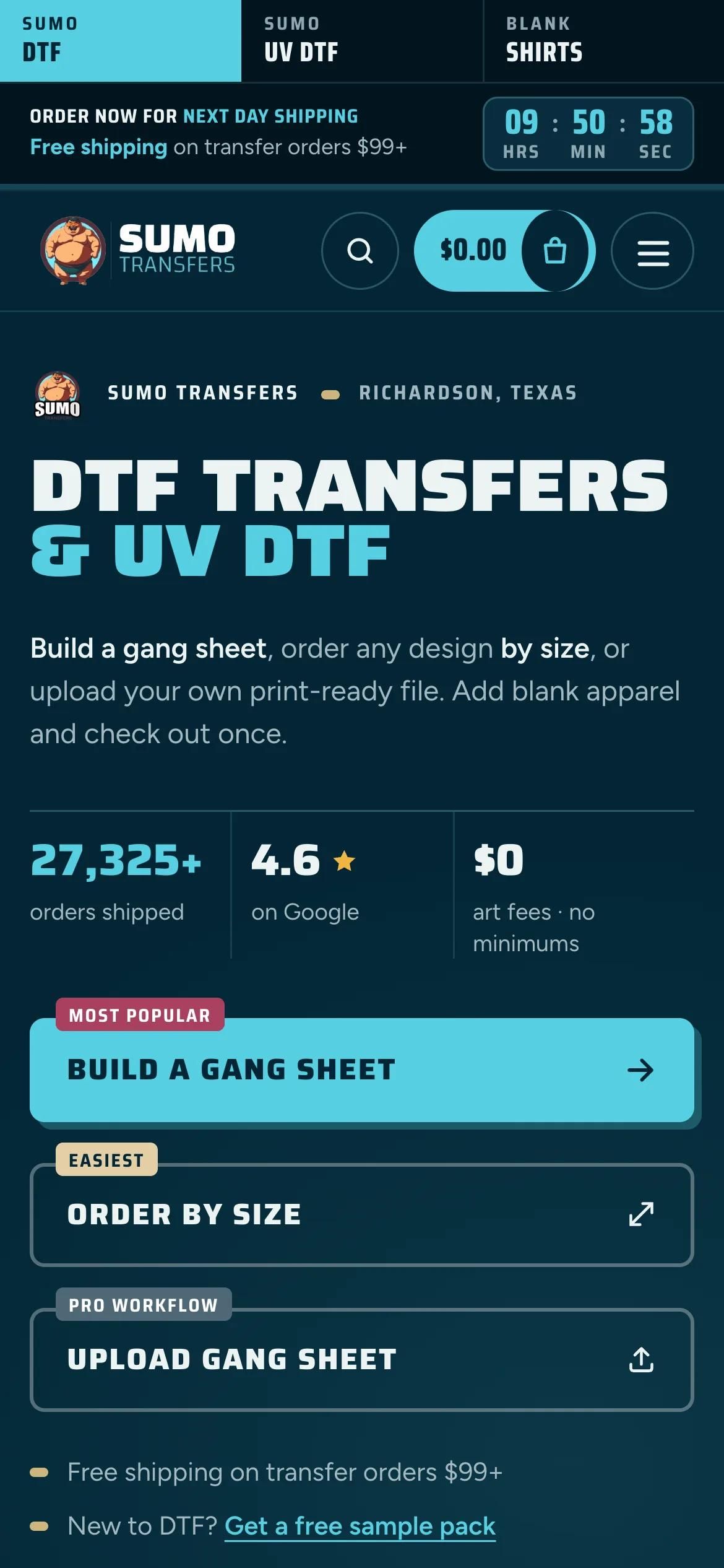 sumotransfers.com home page on a phone