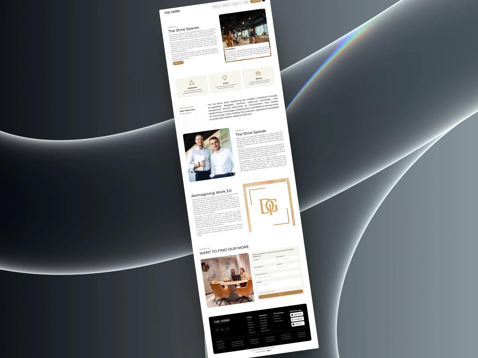 Long page from The Shire website with team and partner sections