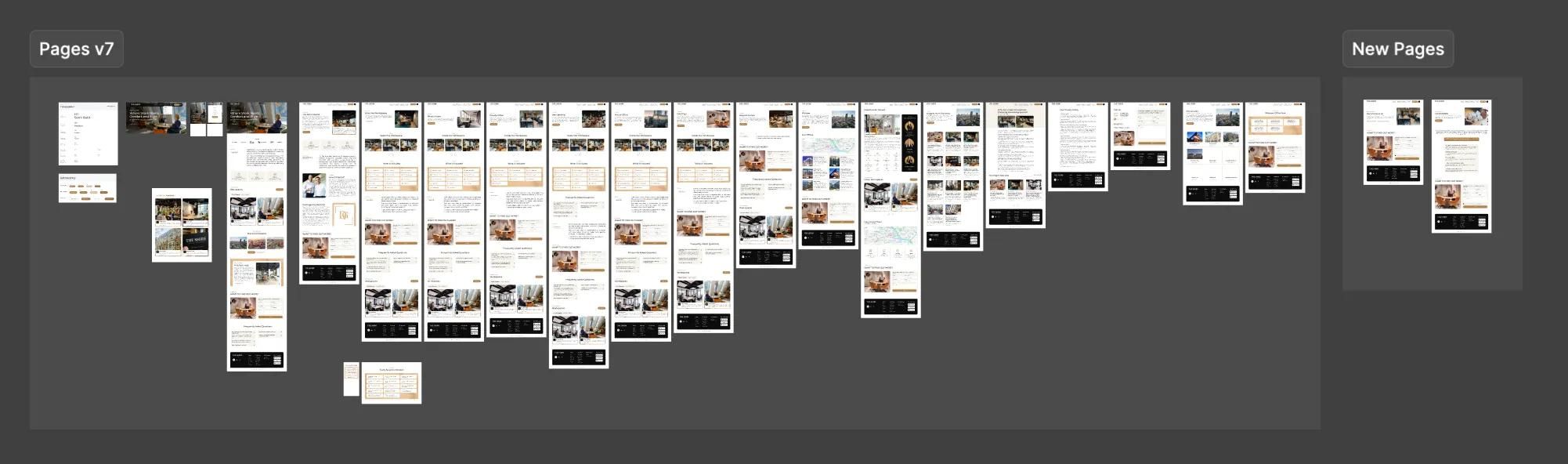 Figma canvas with all pages of The Shire website after feedback and revisions