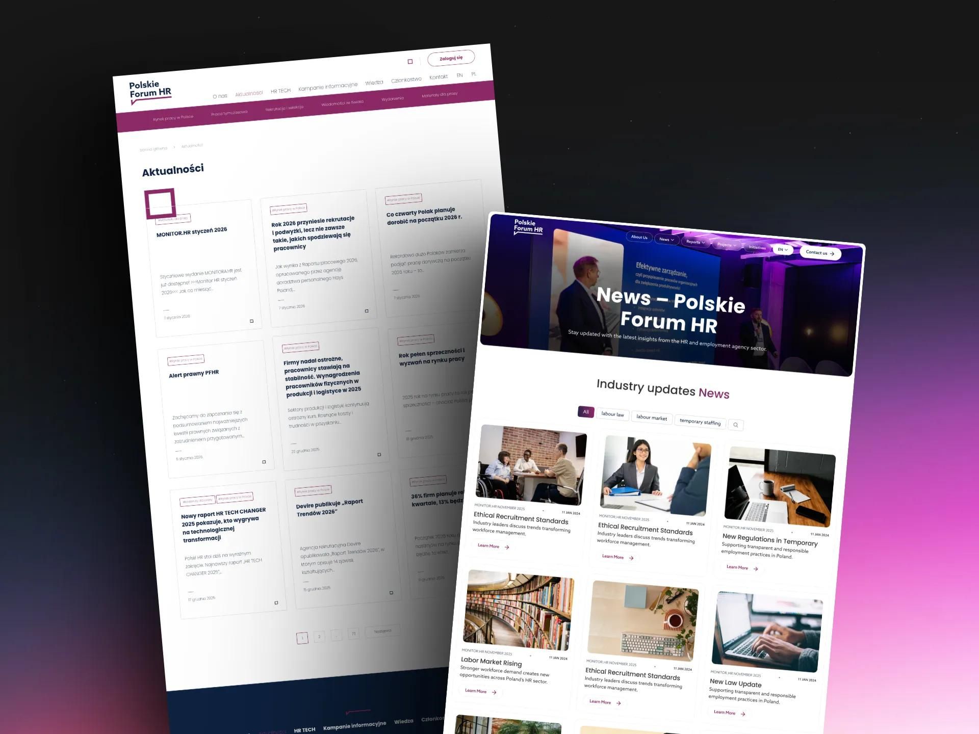 News page, old and new design side by side