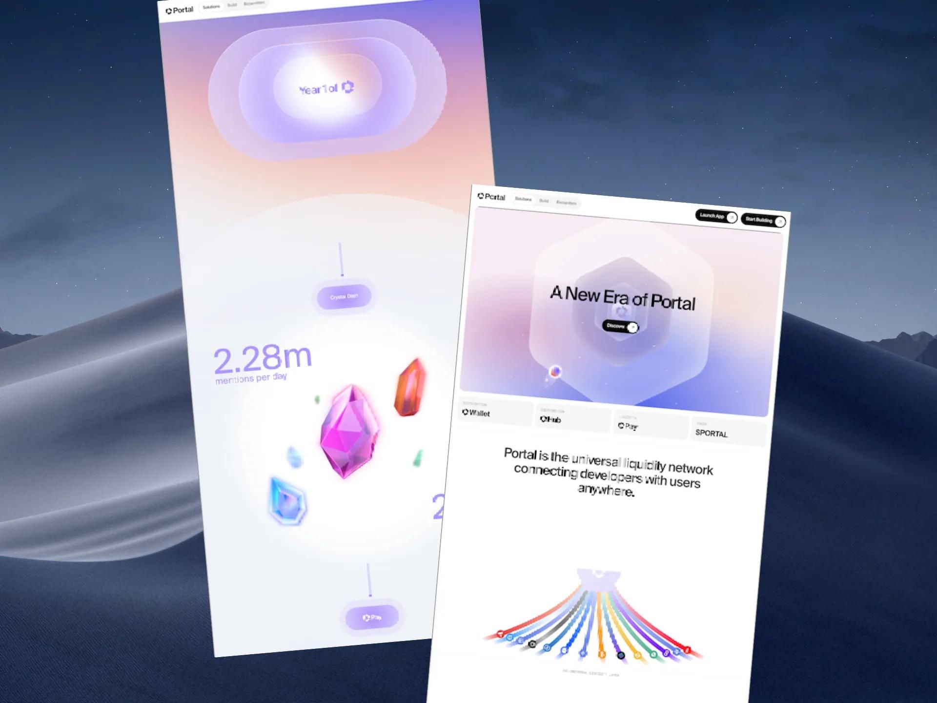 Portal coming soon page on mobile and desktop with Rive crystal animation