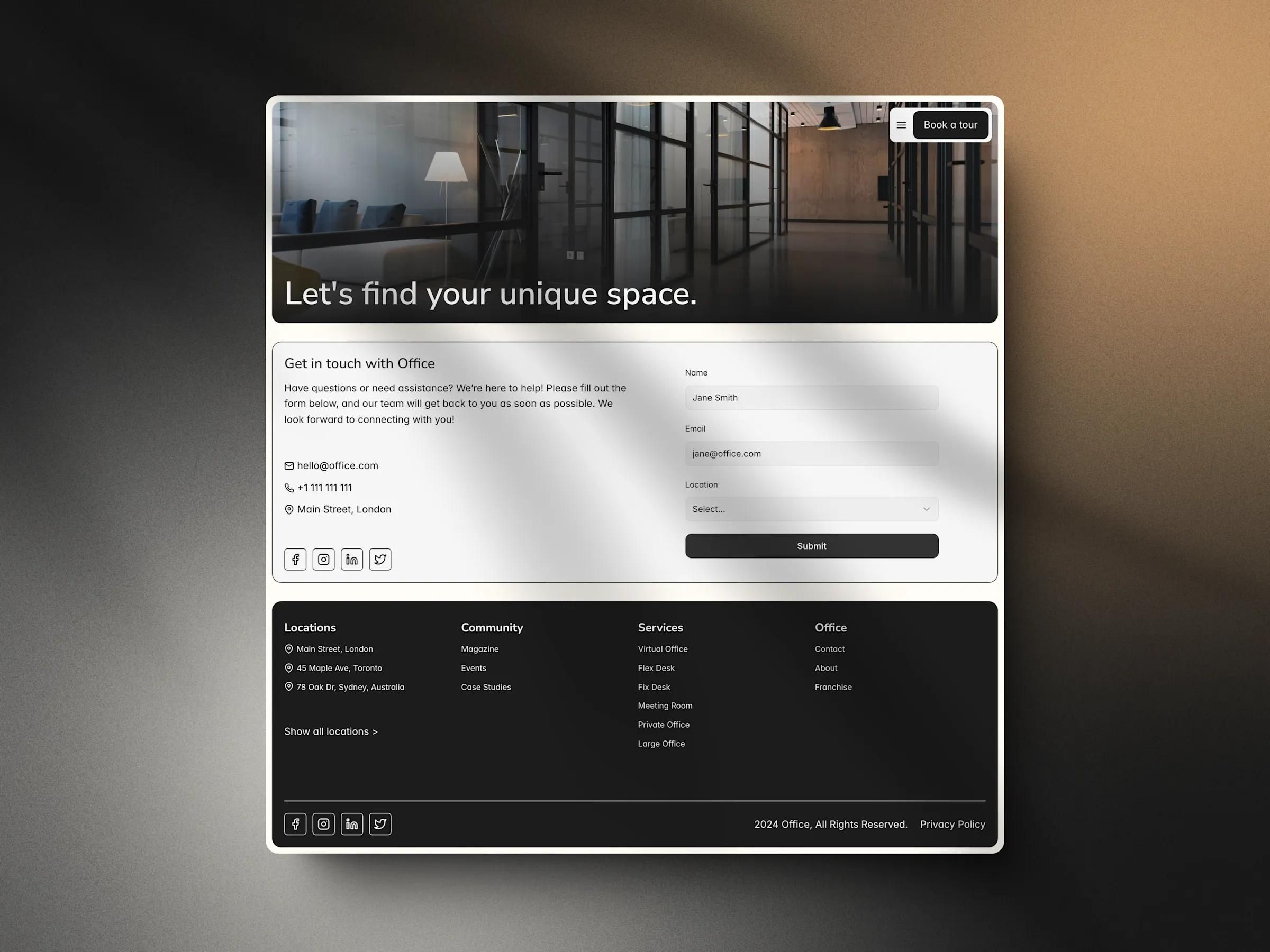 Co-working template contact page