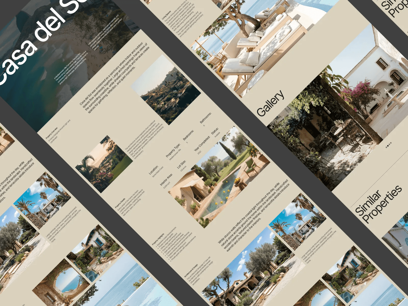 Casa Verde Framer template home page on a beige background with a Mediterranean villa photo