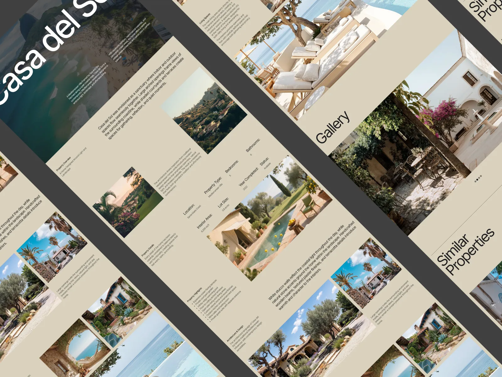 Casa Verde Framer template home page on a beige background with a Mediterranean villa photo