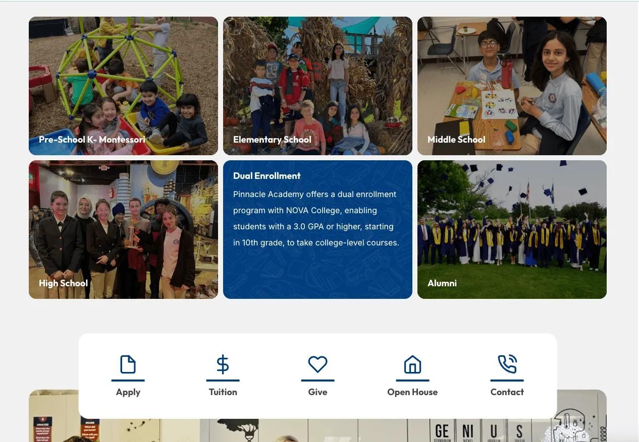Pinnacle Academy school sections and quick links