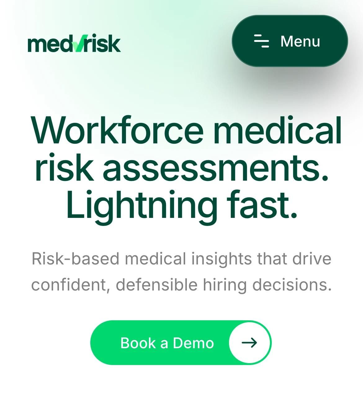 MedRisk home page hero on a phone