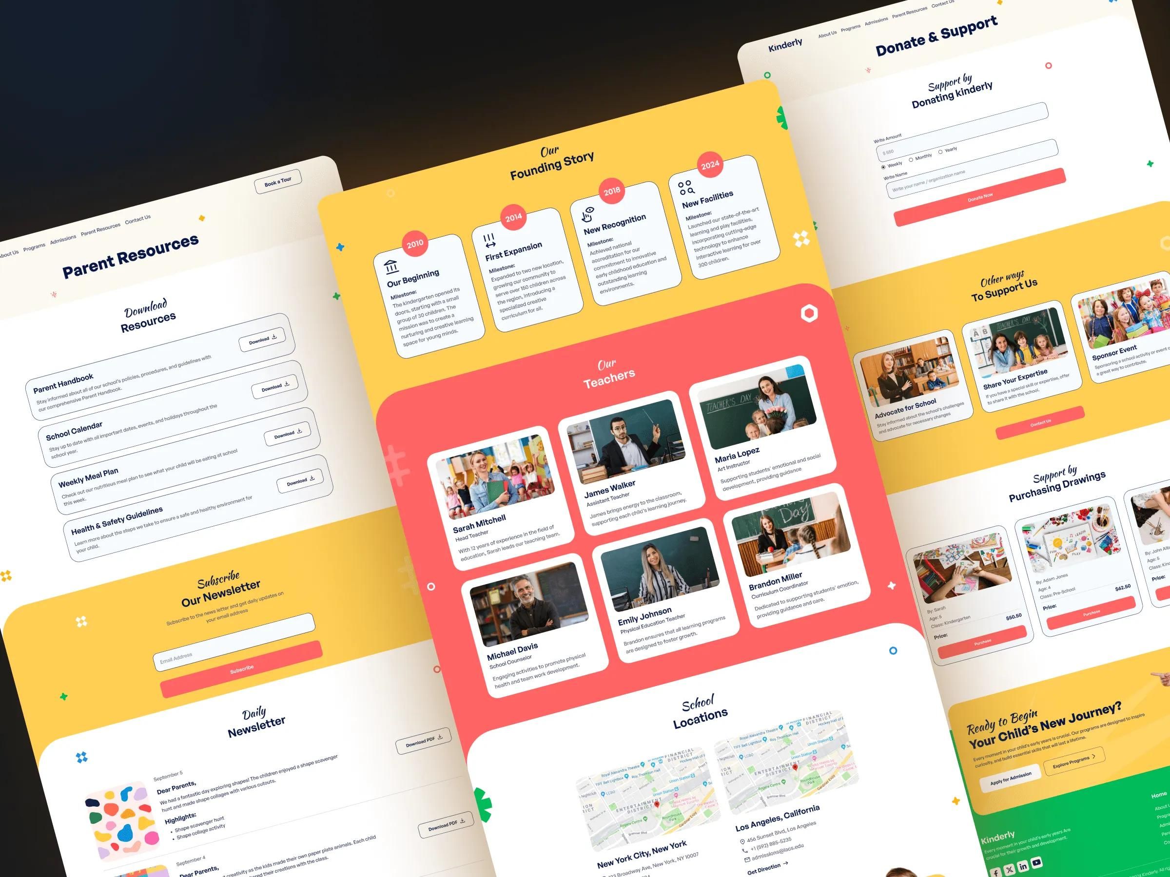 Kinderly pages with parent resources and events