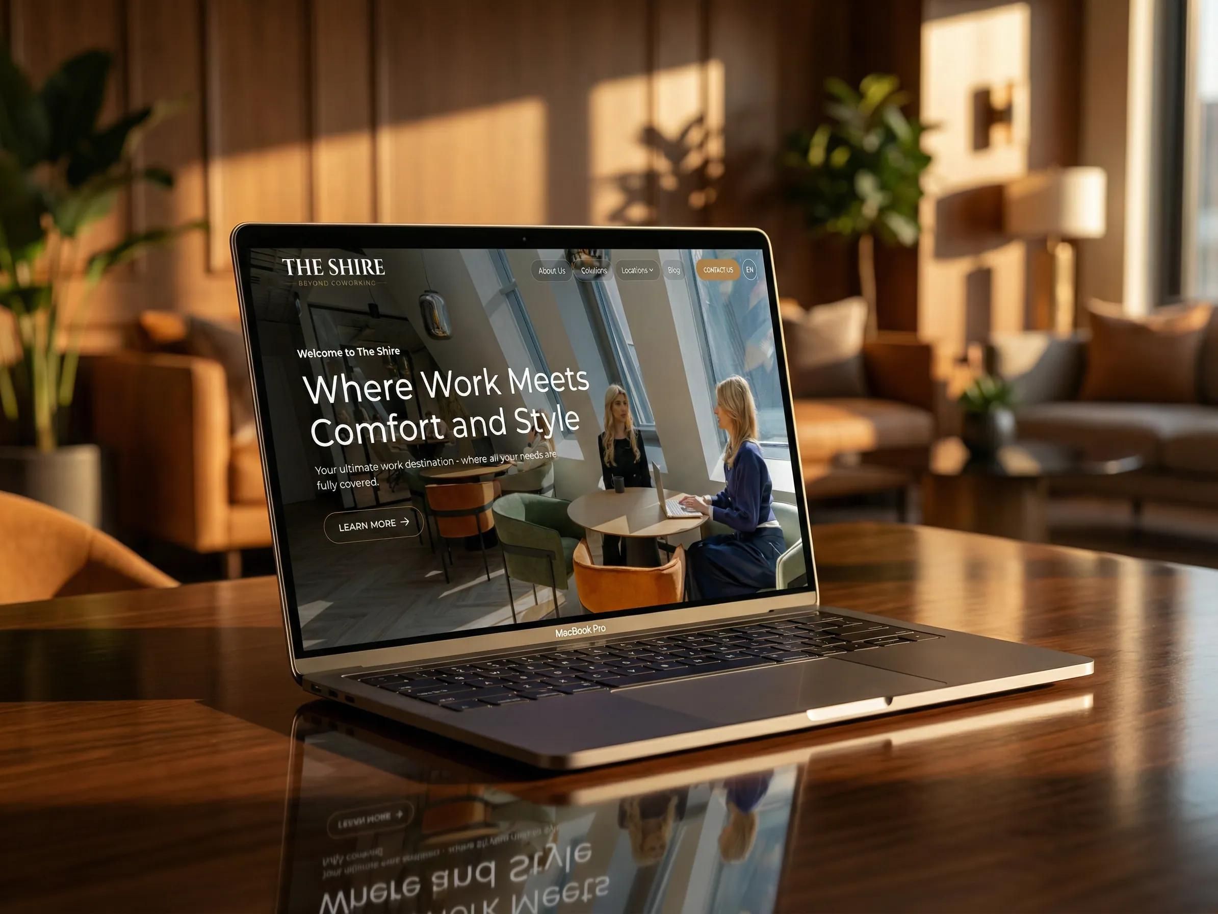 The Shire website shown on a laptop