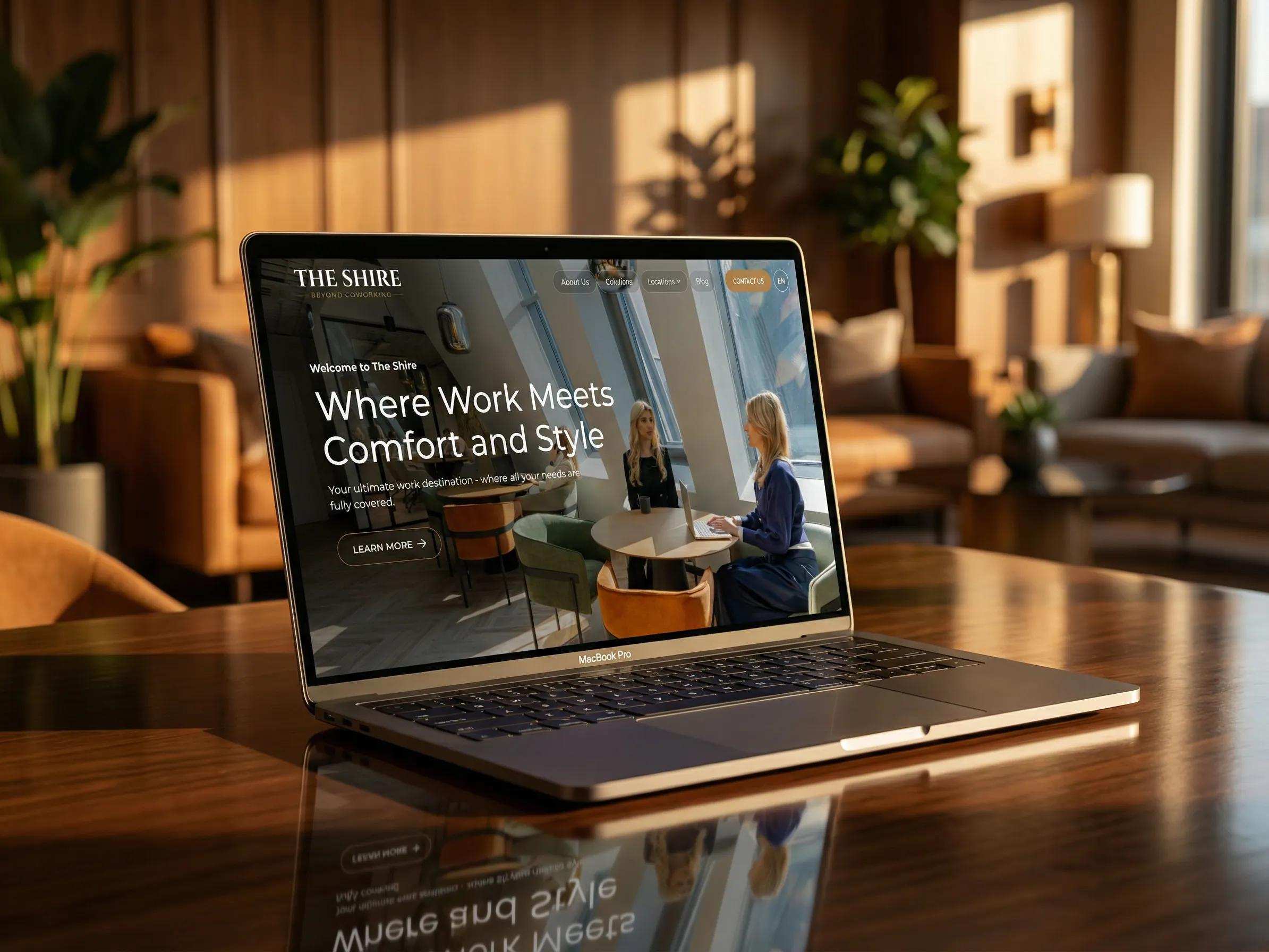 The Shire website shown on a laptop