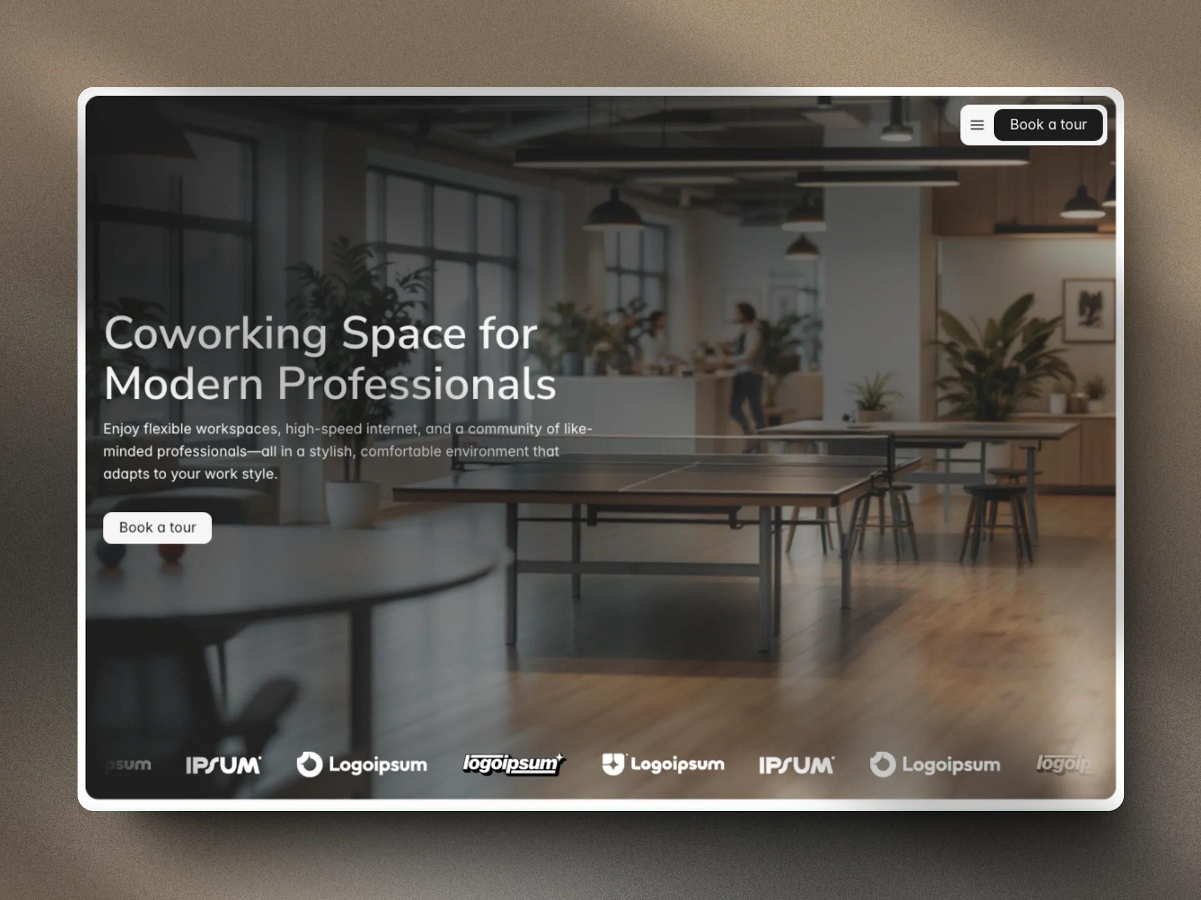 Co-working template home page: coworking space for modern professionals