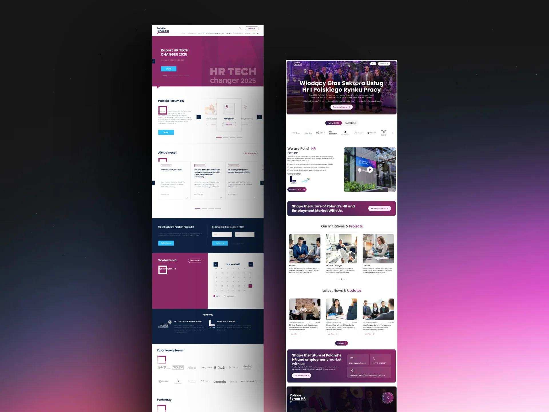 Two Polskie Forum HR pages in the new design, including the news page