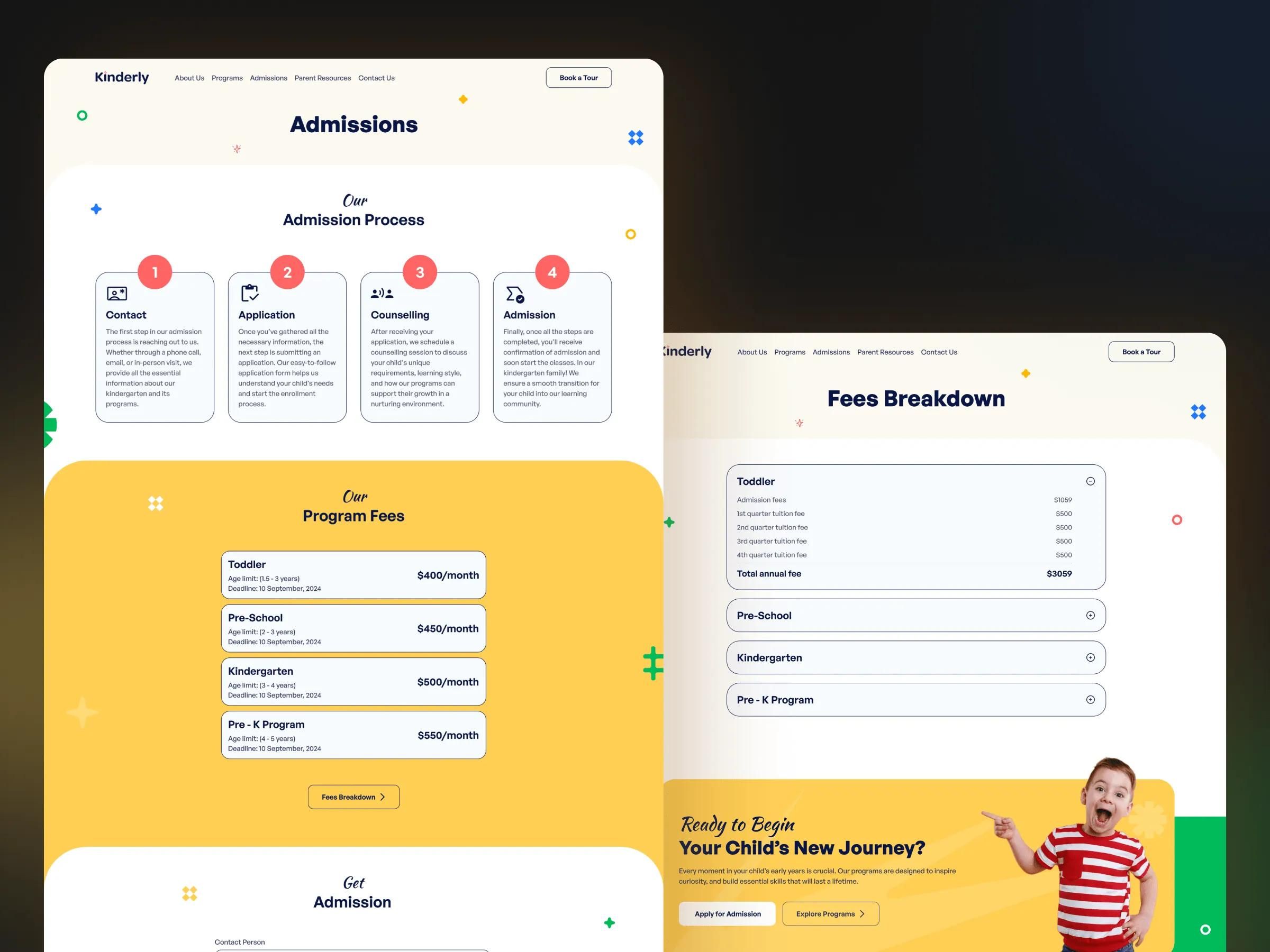 Kinderly admissions and fees pages