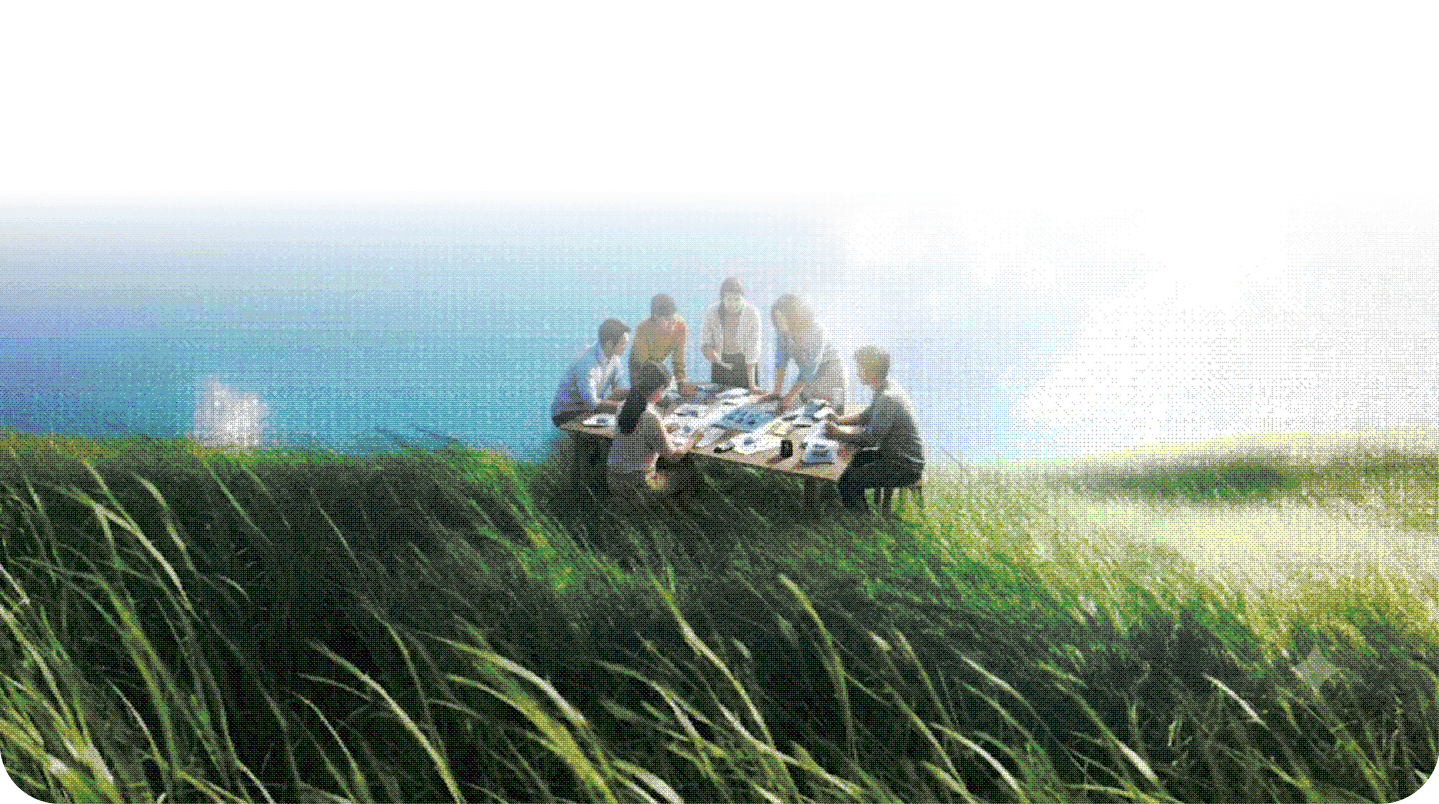 Studio team working outdoors