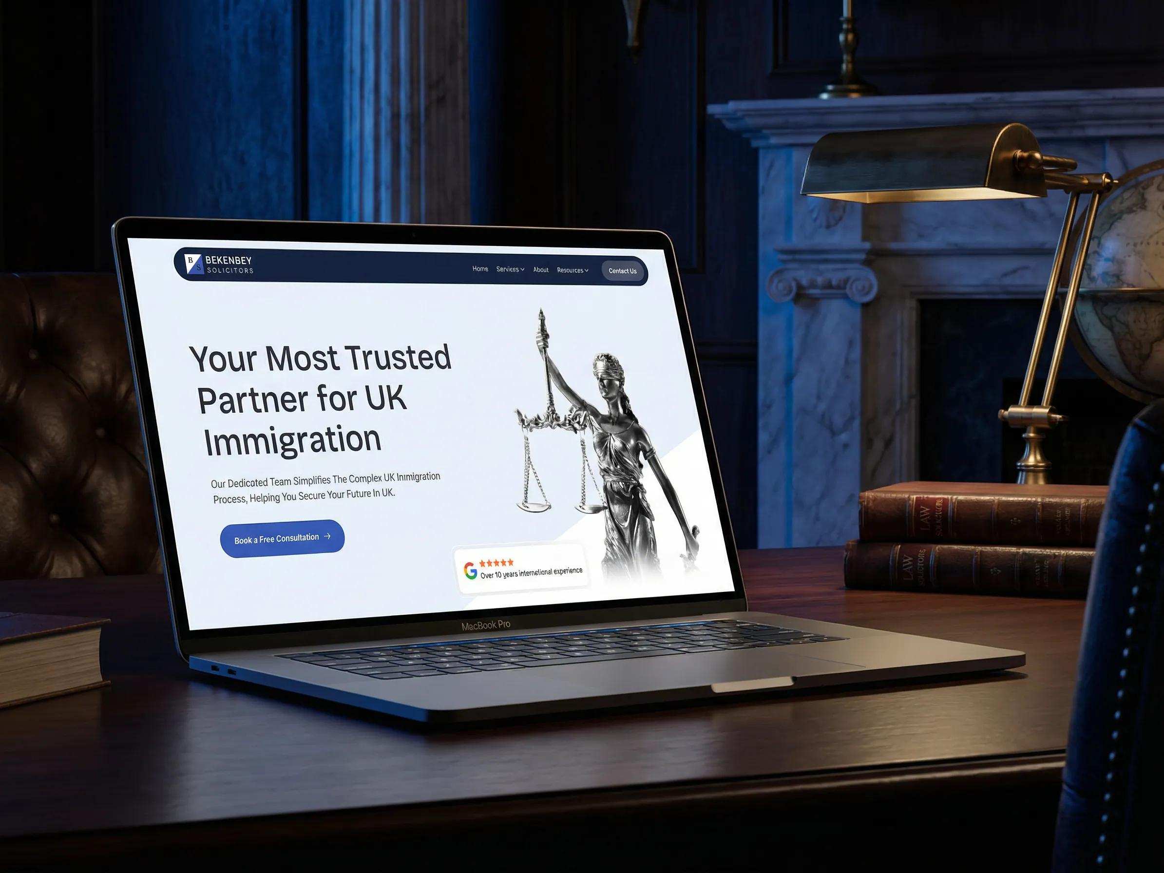 Bekenbey Solicitors home page on a laptop in an office
