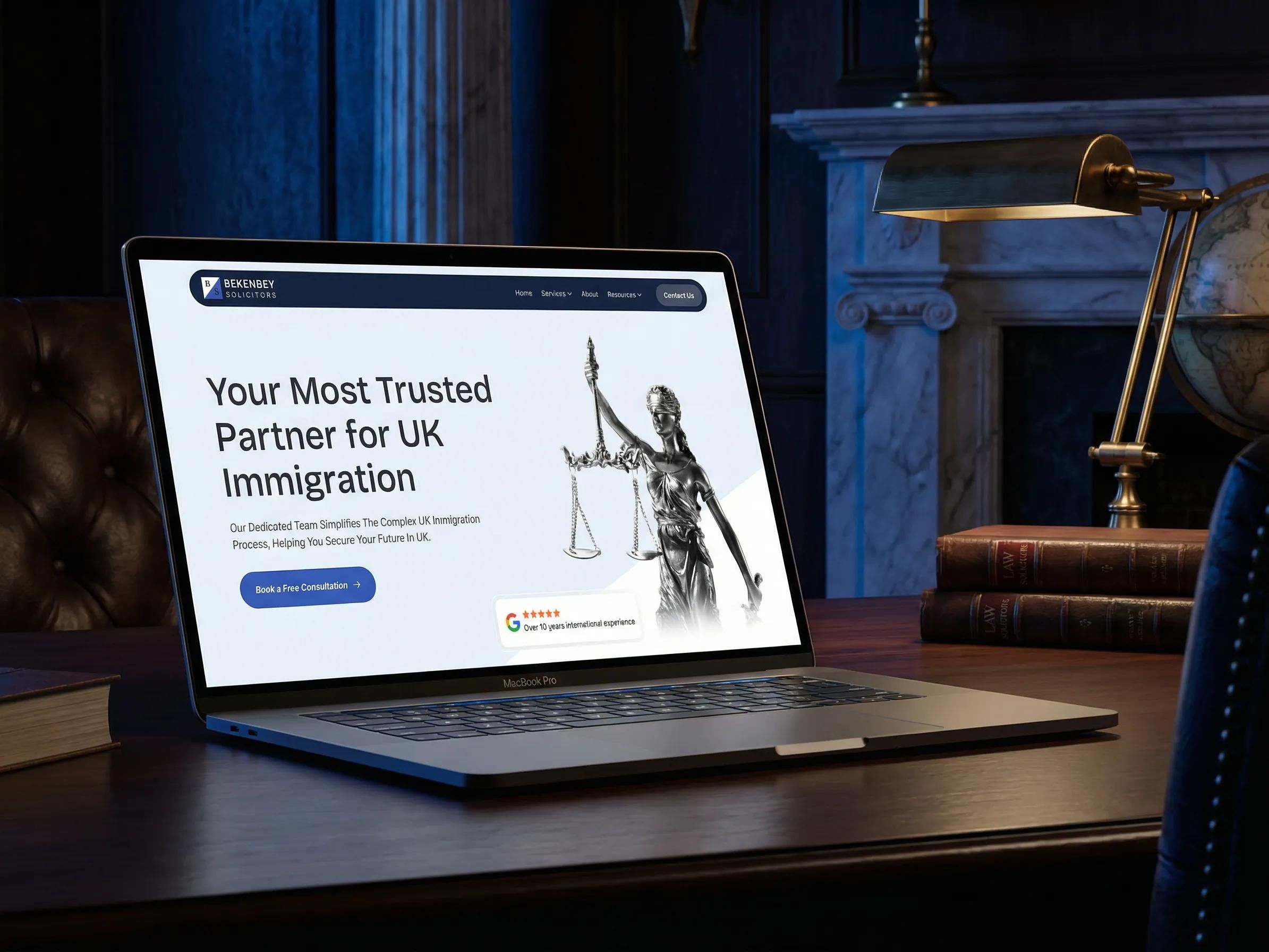 Bekenbey Solicitors home page on a laptop in an office